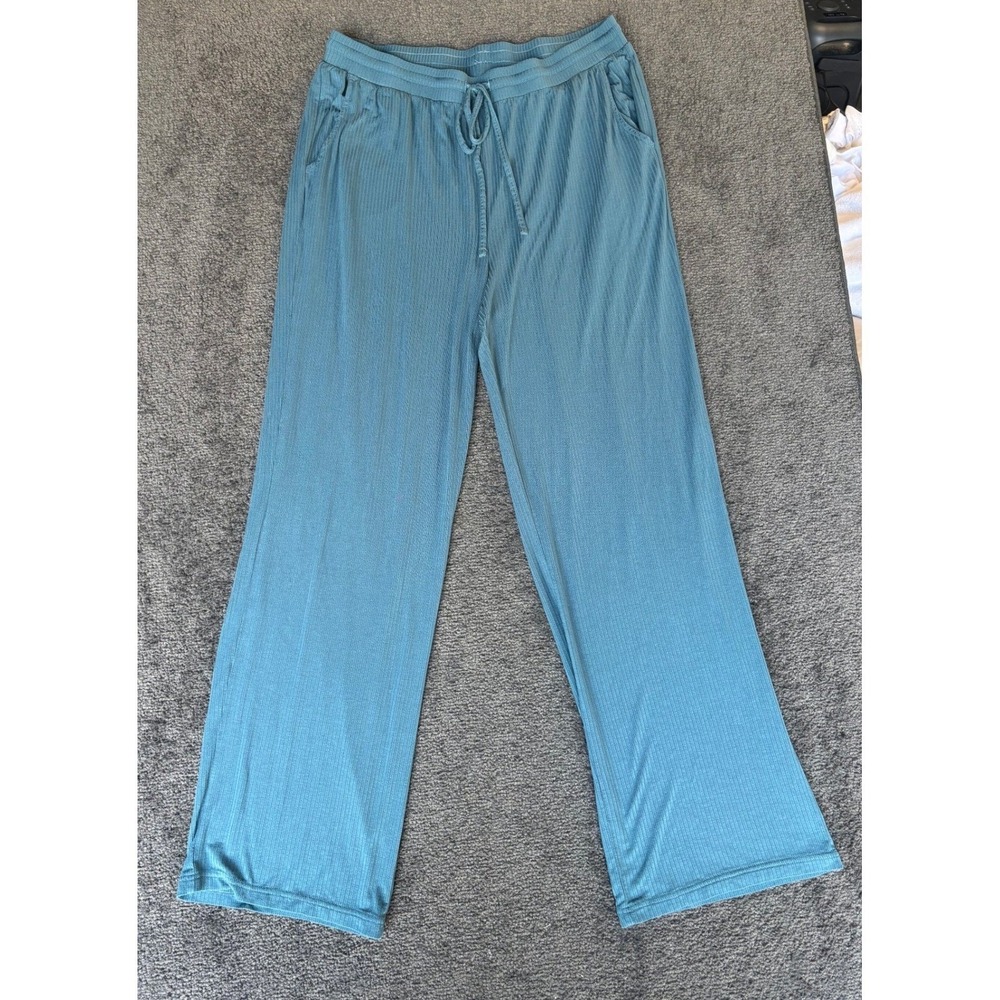 State of Day Intimates Ribbed Wide Leg Lounge Pants Teal Blue Womens Medium‎